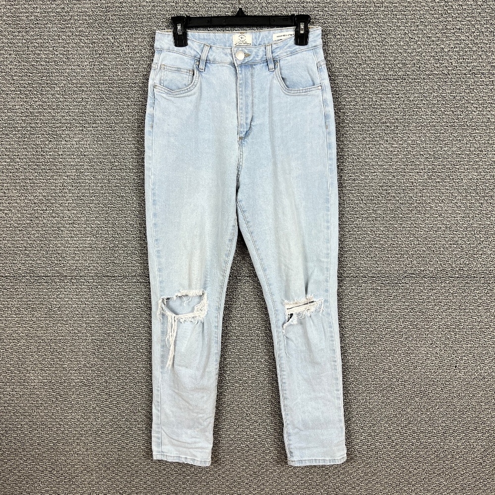 91 Cotton On Jeans Women's High 90's Stretch Size 6 Washed Blue Distressed
